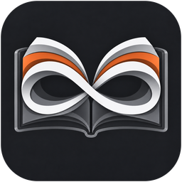 The NoBookEnds app icon: an infinity loop of pages over an open book.